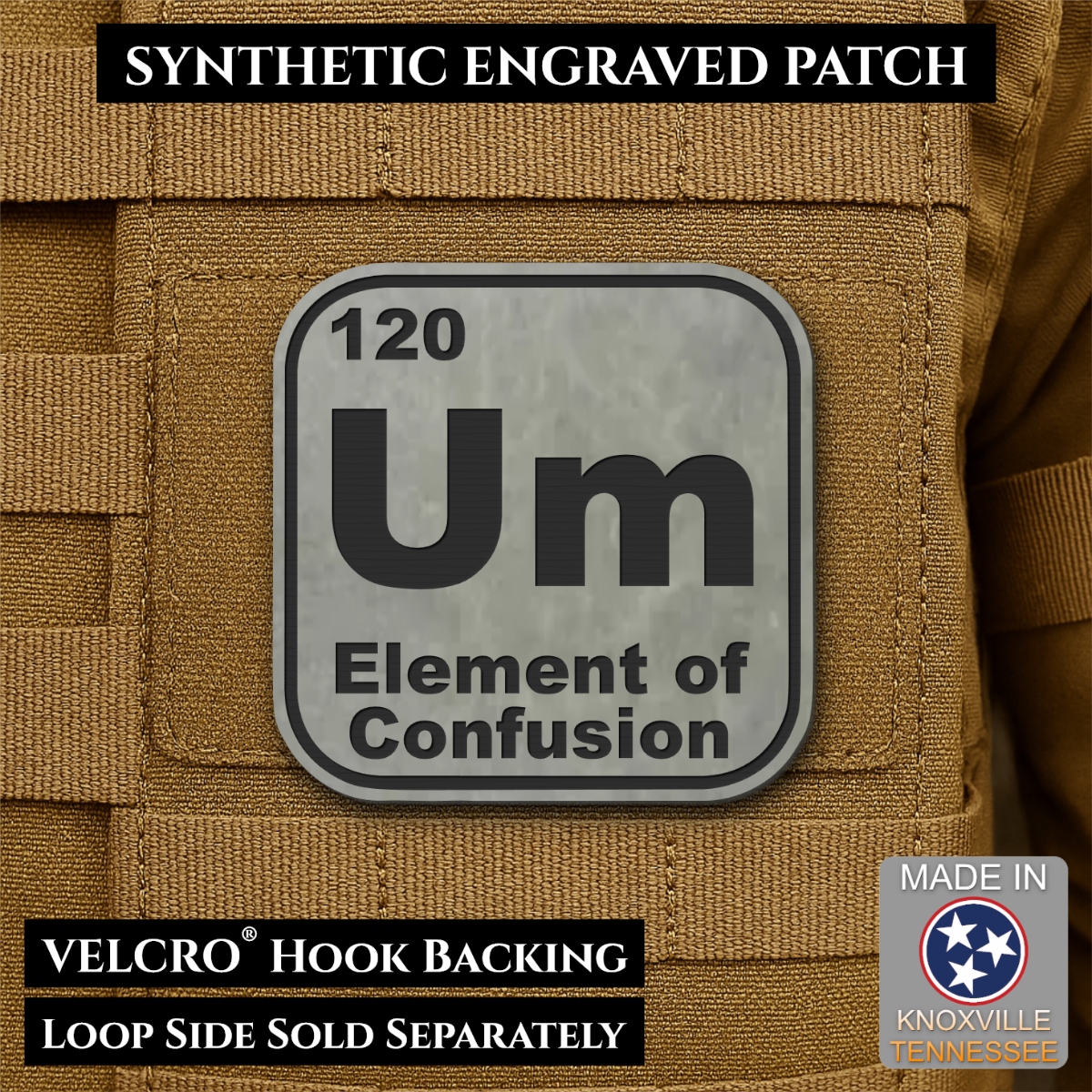 Um, The Element of Confusion Funny Morale Patch, 2.5" | Made in USA | VELCRO® Brand Hook Backing