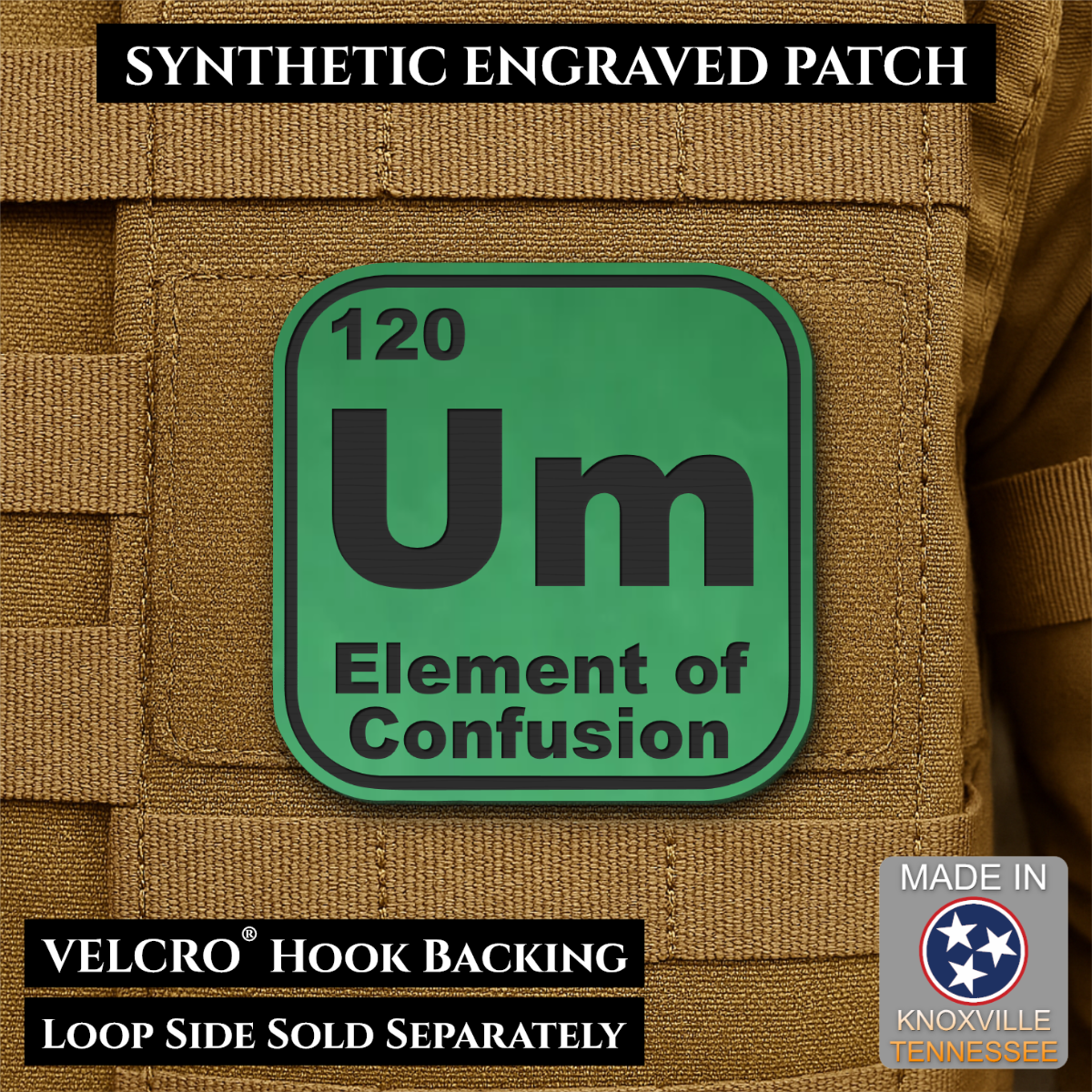 Um, The Element of Confusion Funny Morale Patch, 2.5" | Made in USA | VELCRO® Brand Hook Backing