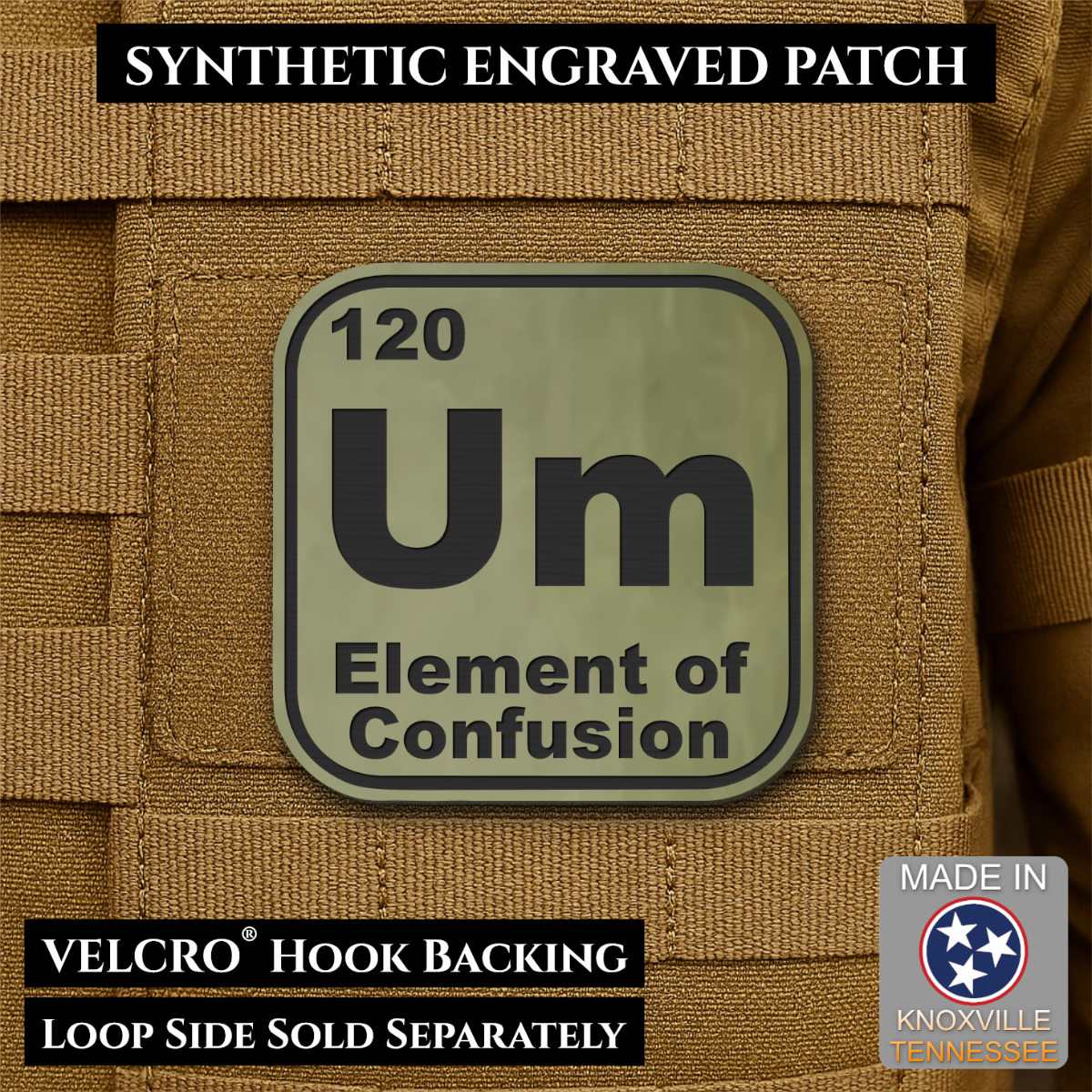 Um, The Element of Confusion Funny Morale Patch, 2.5" | Made in USA | VELCRO® Brand Hook Backing