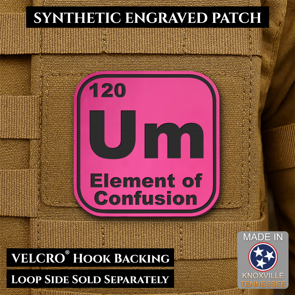 Um, The Element of Confusion Funny Morale Patch, 2.5" | Made in USA | VELCRO® Brand Hook Backing