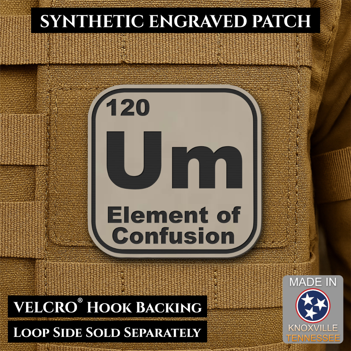 Um, The Element of Confusion Funny Morale Patch, 2.5" | Made in USA | VELCRO® Brand Hook Backing