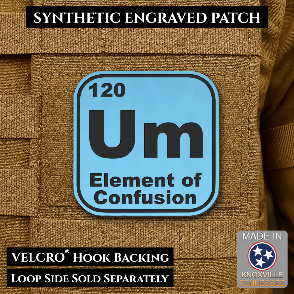 Um, The Element of Confusion Funny Morale Patch, 2.5" | Made in USA | VELCRO® Brand Hook Backing