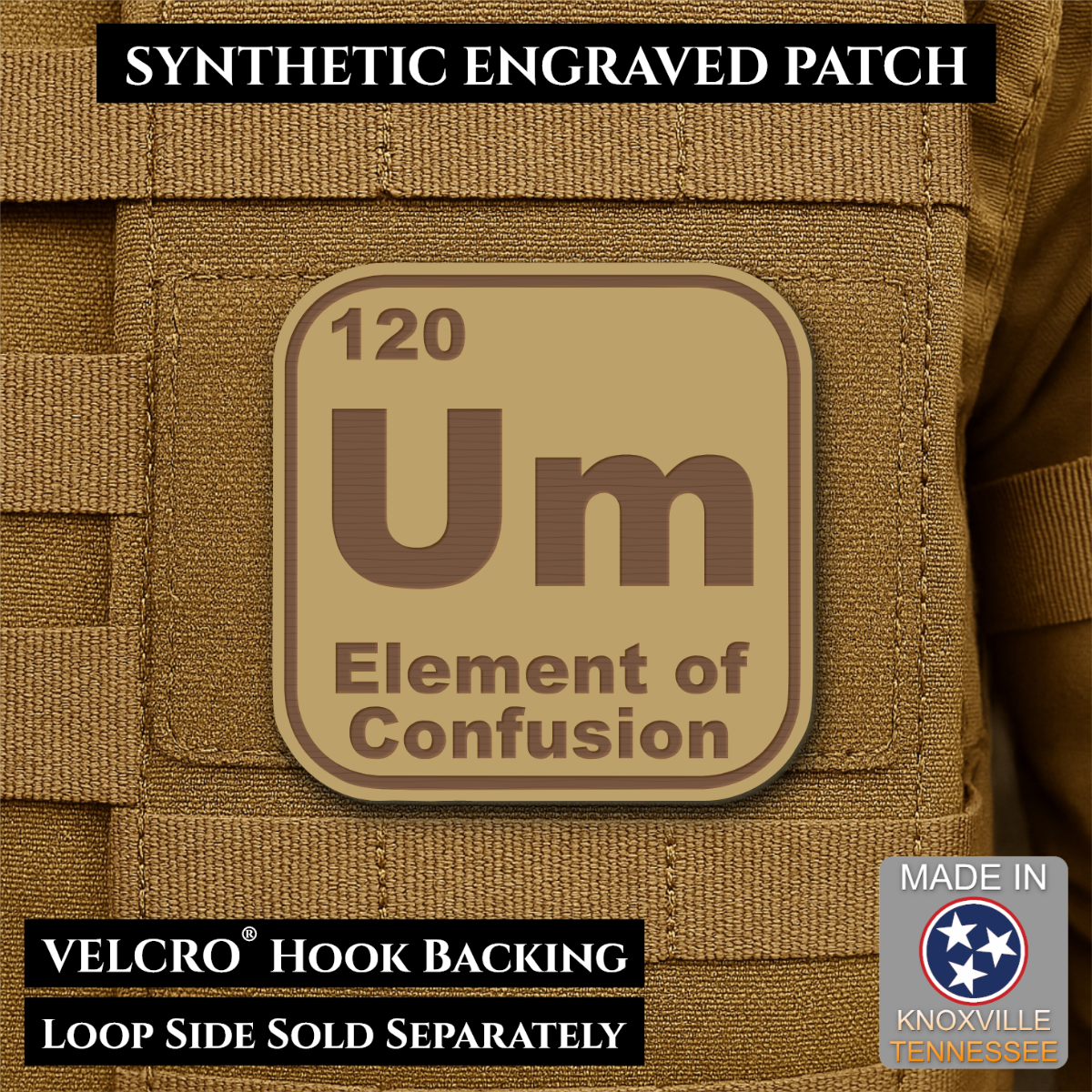 Um, The Element of Confusion Funny Morale Patch, 2.5" | Made in USA | VELCRO® Brand Hook Backing