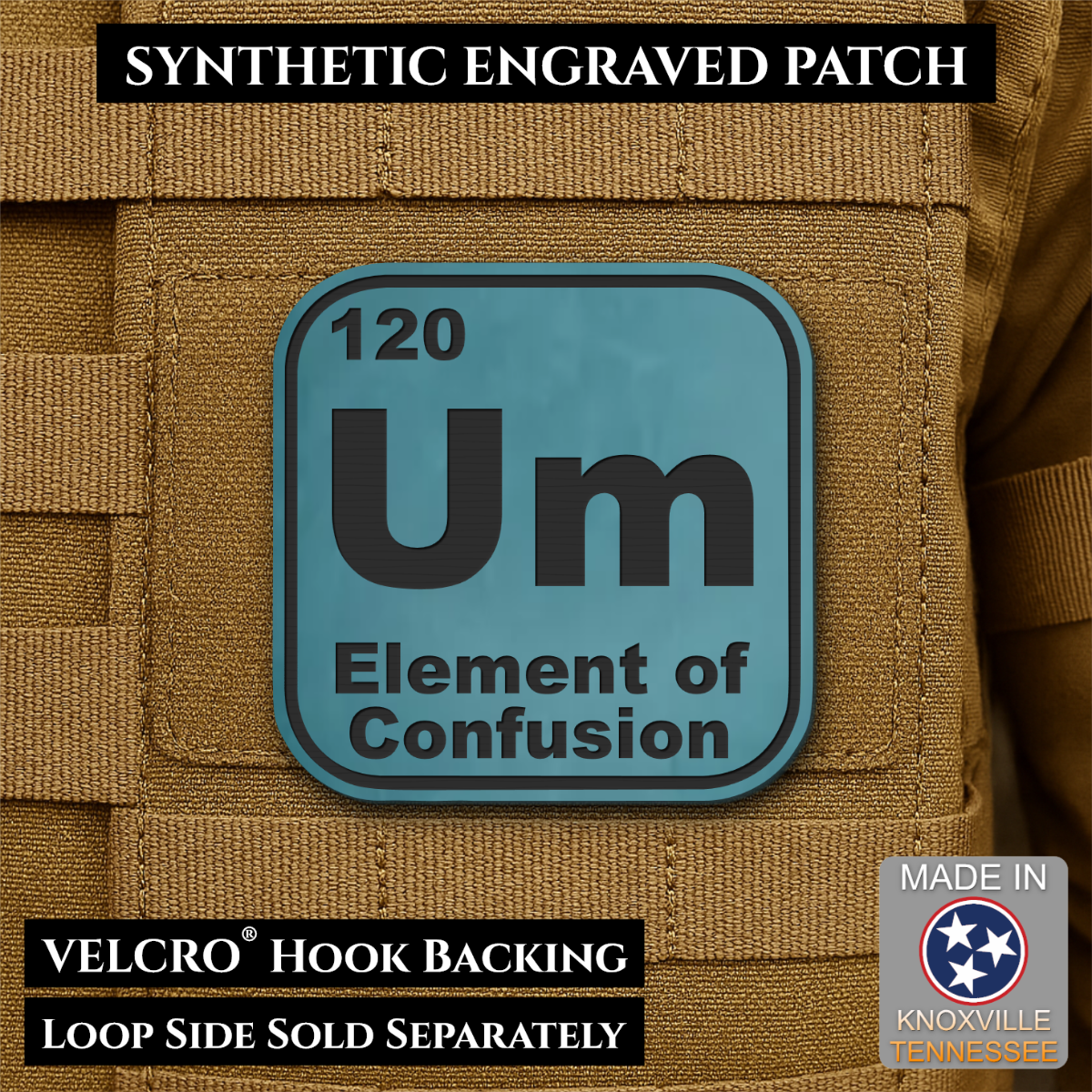 Um, The Element of Confusion Funny Morale Patch, 2.5" | Made in USA | VELCRO® Brand Hook Backing