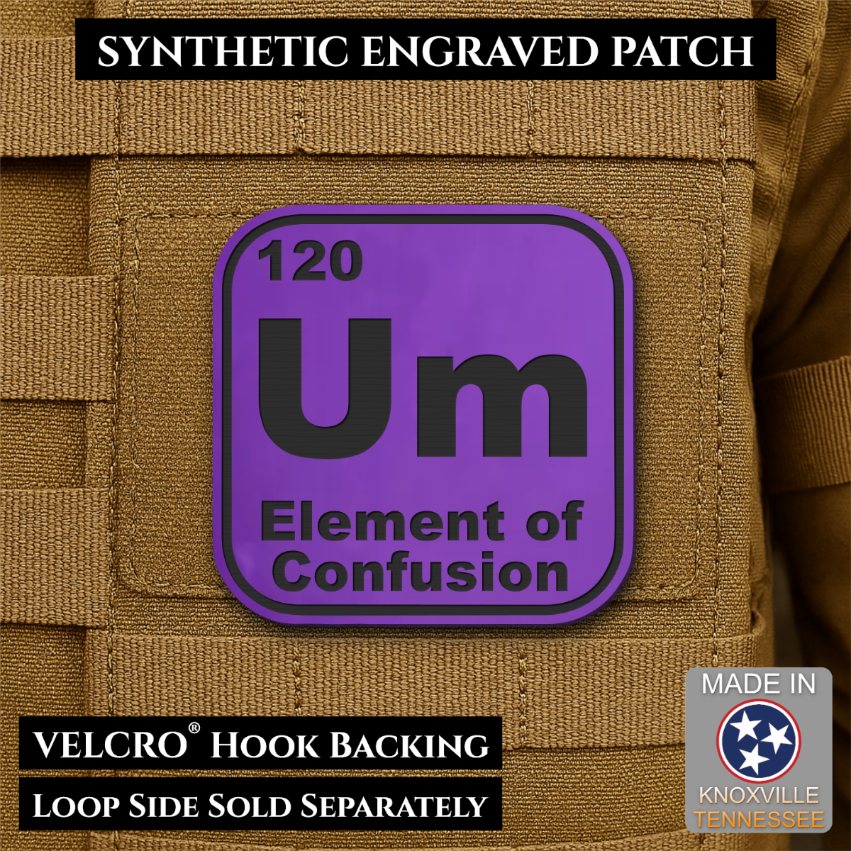 Um, The Element of Confusion Funny Morale Patch, 2.5" | Made in USA | VELCRO® Brand Hook Backing