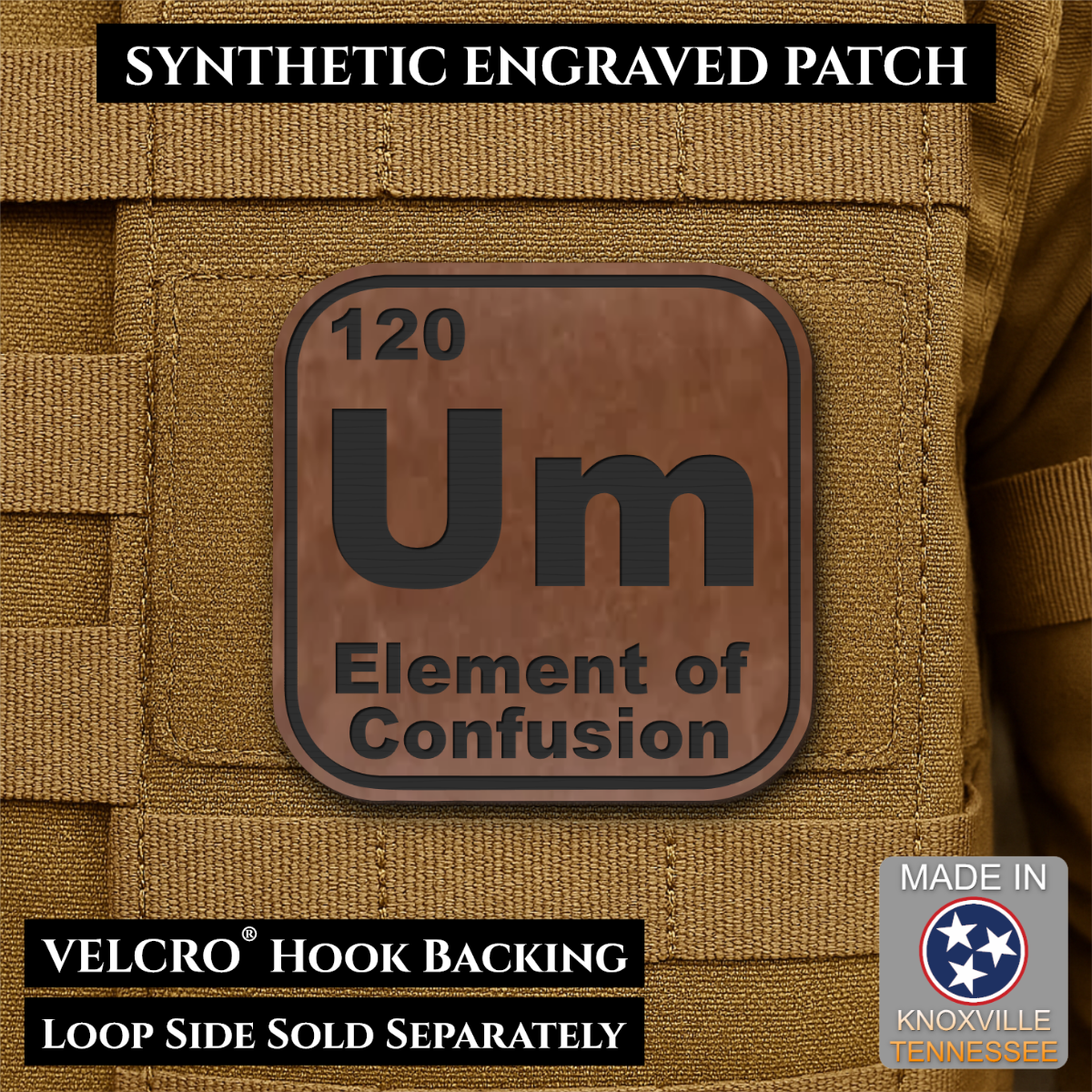 Um, The Element of Confusion Funny Morale Patch, 2.5" | Made in USA | VELCRO® Brand Hook Backing