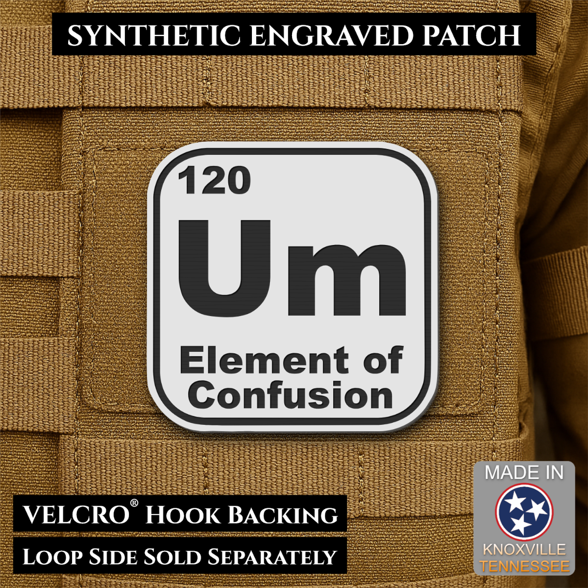 Um, The Element of Confusion Funny Morale Patch, 2.5" | Made in USA | VELCRO® Brand Hook Backing