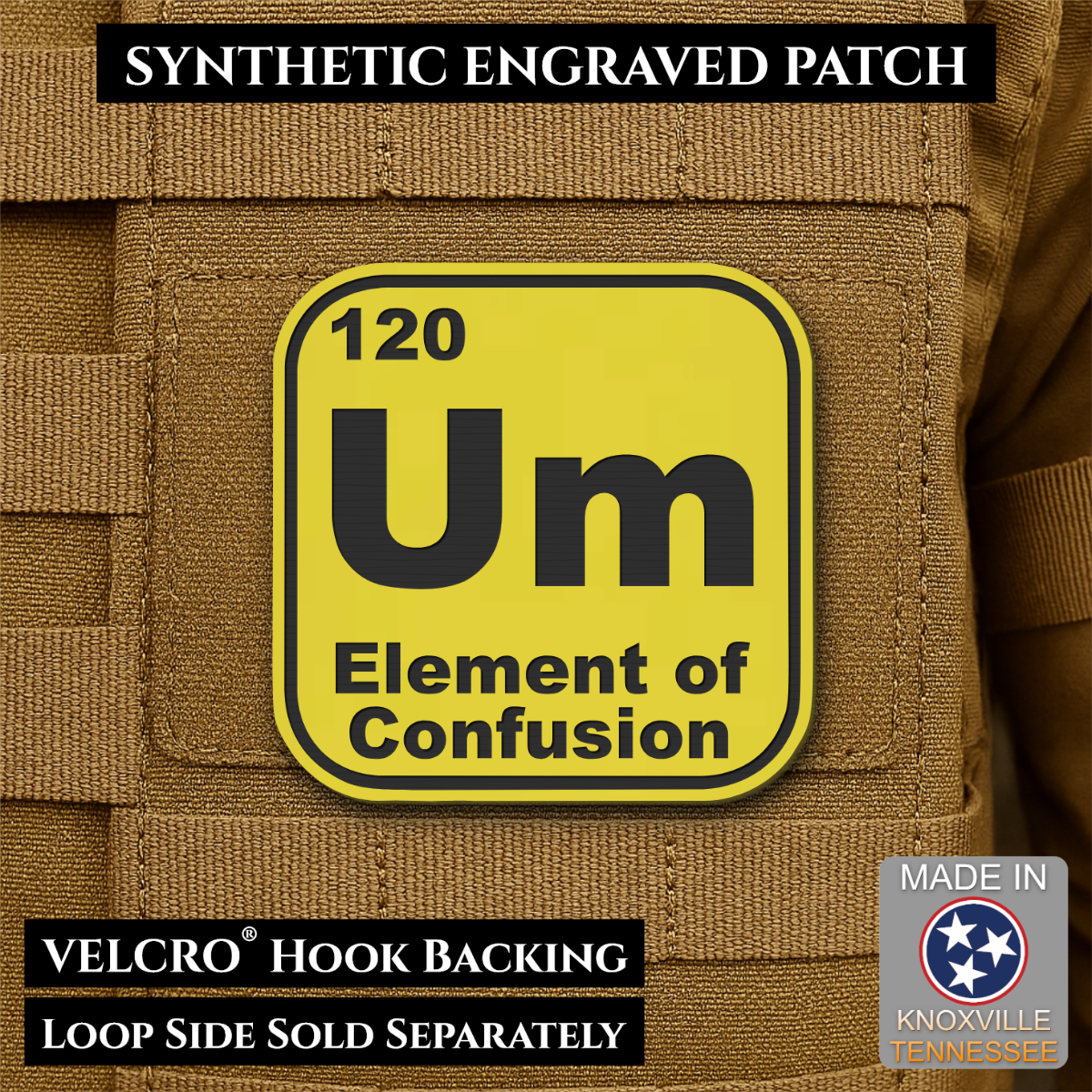 Um, The Element of Confusion Funny Morale Patch, 2.5" | Made in USA | VELCRO® Brand Hook Backing