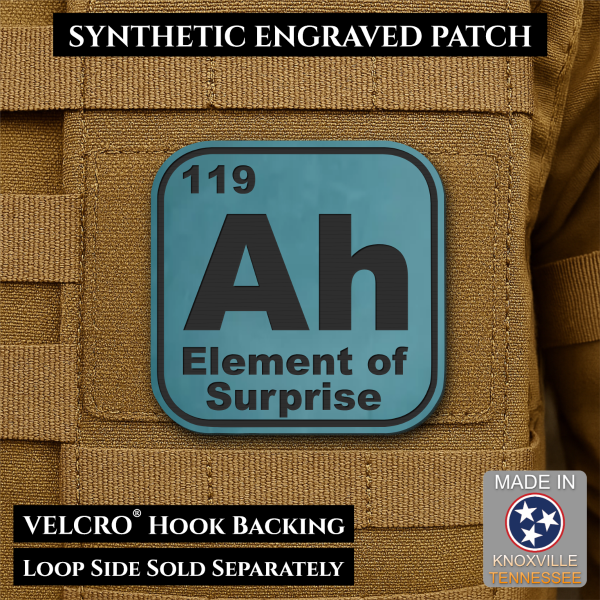 Ah, The Element of Surprise Funny Morale Patch, 2.5" | Made in USA | VELCRO® Brand Hook Backing