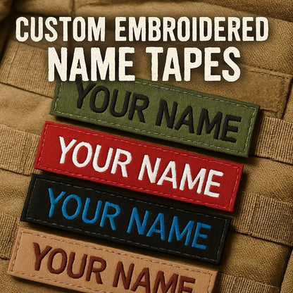 Custom Embroidered Name Tapes – 1" X 5" - Hook & Loop Backing