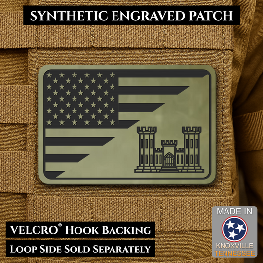 Army Combat Engineer American Flag Morale Patch, 2x3" | Made in USA | VELCRO® Brand Hook Backing
