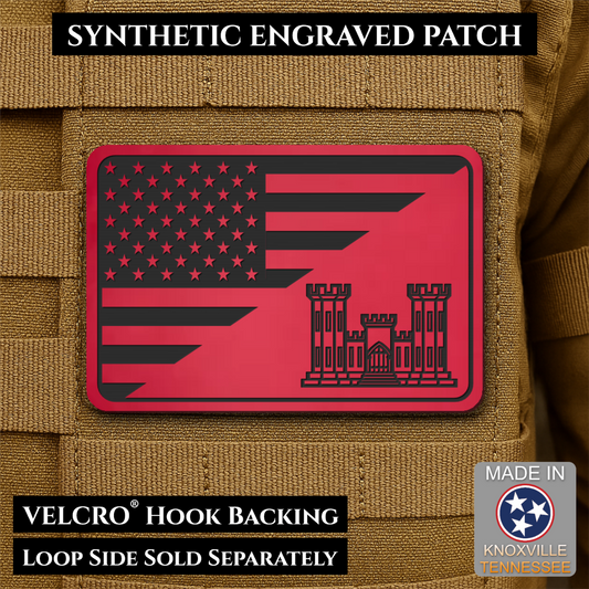 Army Combat Engineer American Flag Morale Patch, 2x3" | Made in USA | VELCRO® Brand Hook Backing