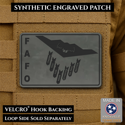 Thank You For Your Attention To This Matter, B2 Bomber Funny Morale Patch, 2x3" | Made in USA | VELCRO® Brand Hook Backing