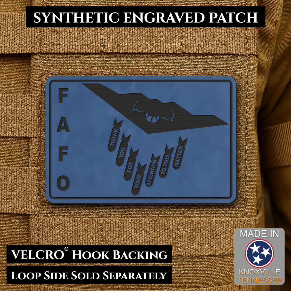 Thank You For Your Attention To This Matter, B2 Bomber Funny Morale Patch, 2x3" | Made in USA | VELCRO® Brand Hook Backing