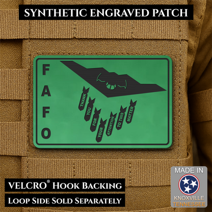 Thank You For Your Attention To This Matter, B2 Bomber Funny Morale Patch, 2x3" | Made in USA | VELCRO® Brand Hook Backing