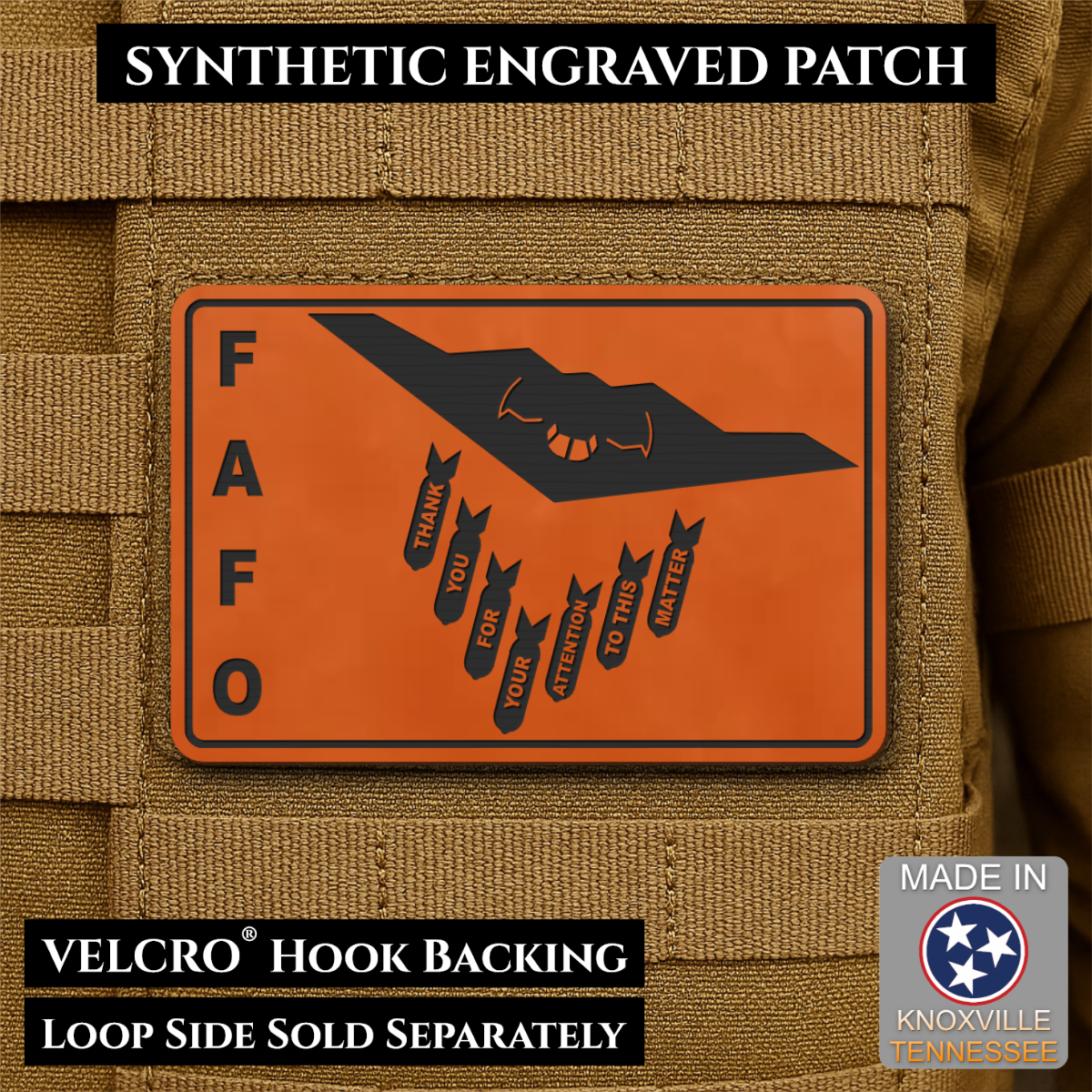 Thank You For Your Attention To This Matter, B2 Bomber Funny Morale Patch, 2x3" | Made in USA | VELCRO® Brand Hook Backing