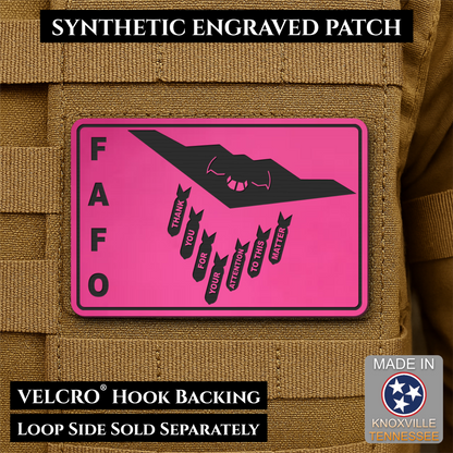Thank You For Your Attention To This Matter, B2 Bomber Funny Morale Patch, 2x3" | Made in USA | VELCRO® Brand Hook Backing