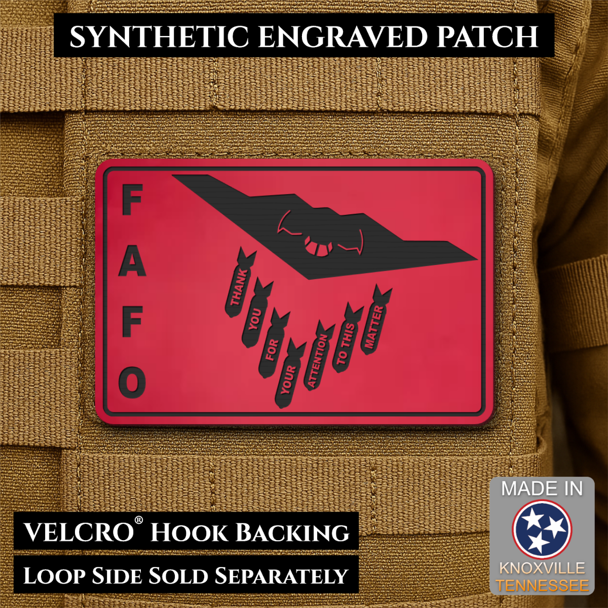 Thank You For Your Attention To This Matter, B2 Bomber Funny Morale Patch, 2x3" | Made in USA | VELCRO® Brand Hook Backing