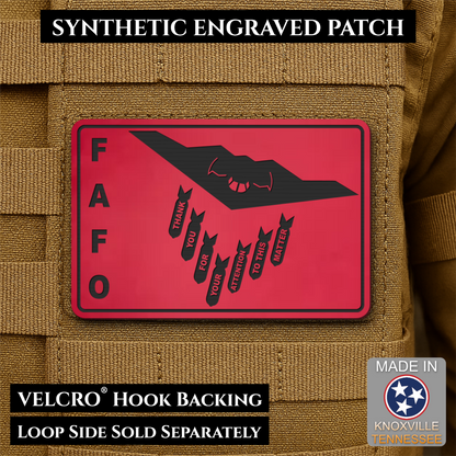 Thank You For Your Attention To This Matter, B2 Bomber Funny Morale Patch, 2x3" | Made in USA | VELCRO® Brand Hook Backing