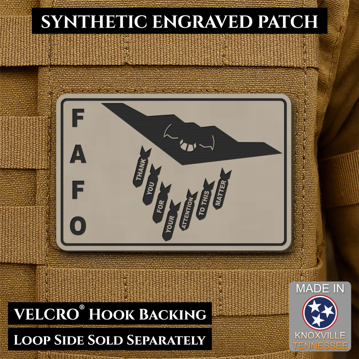 Thank You For Your Attention To This Matter, B2 Bomber Funny Morale Patch, 2x3" | Made in USA | VELCRO® Brand Hook Backing