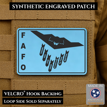 Thank You For Your Attention To This Matter, B2 Bomber Funny Morale Patch, 2x3" | Made in USA | VELCRO® Brand Hook Backing