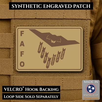 Thank You For Your Attention To This Matter, B2 Bomber Funny Morale Patch, 2x3" | Made in USA | VELCRO® Brand Hook Backing