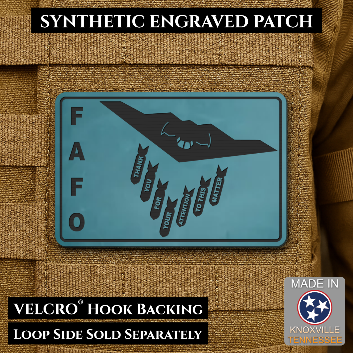 Thank You For Your Attention To This Matter, B2 Bomber Funny Morale Patch, 2x3" | Made in USA | VELCRO® Brand Hook Backing