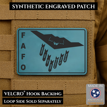 Thank You For Your Attention To This Matter, B2 Bomber Funny Morale Patch, 2x3" | Made in USA | VELCRO® Brand Hook Backing