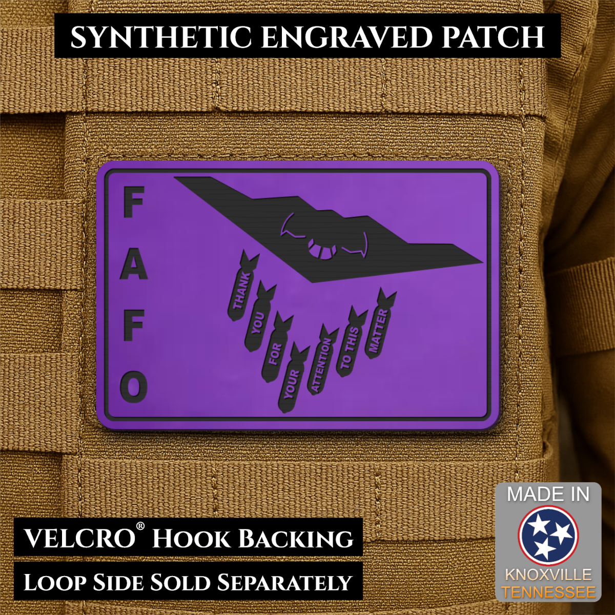 Thank You For Your Attention To This Matter, B2 Bomber Funny Morale Patch, 2x3" | Made in USA | VELCRO® Brand Hook Backing