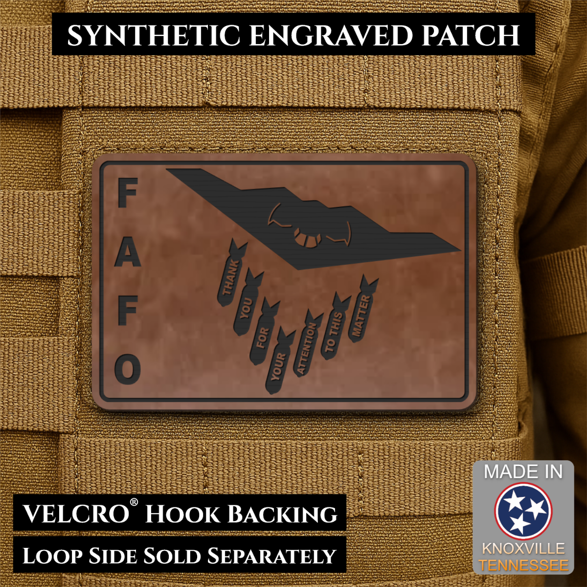 Thank You For Your Attention To This Matter, B2 Bomber Funny Morale Patch, 2x3" | Made in USA | VELCRO® Brand Hook Backing