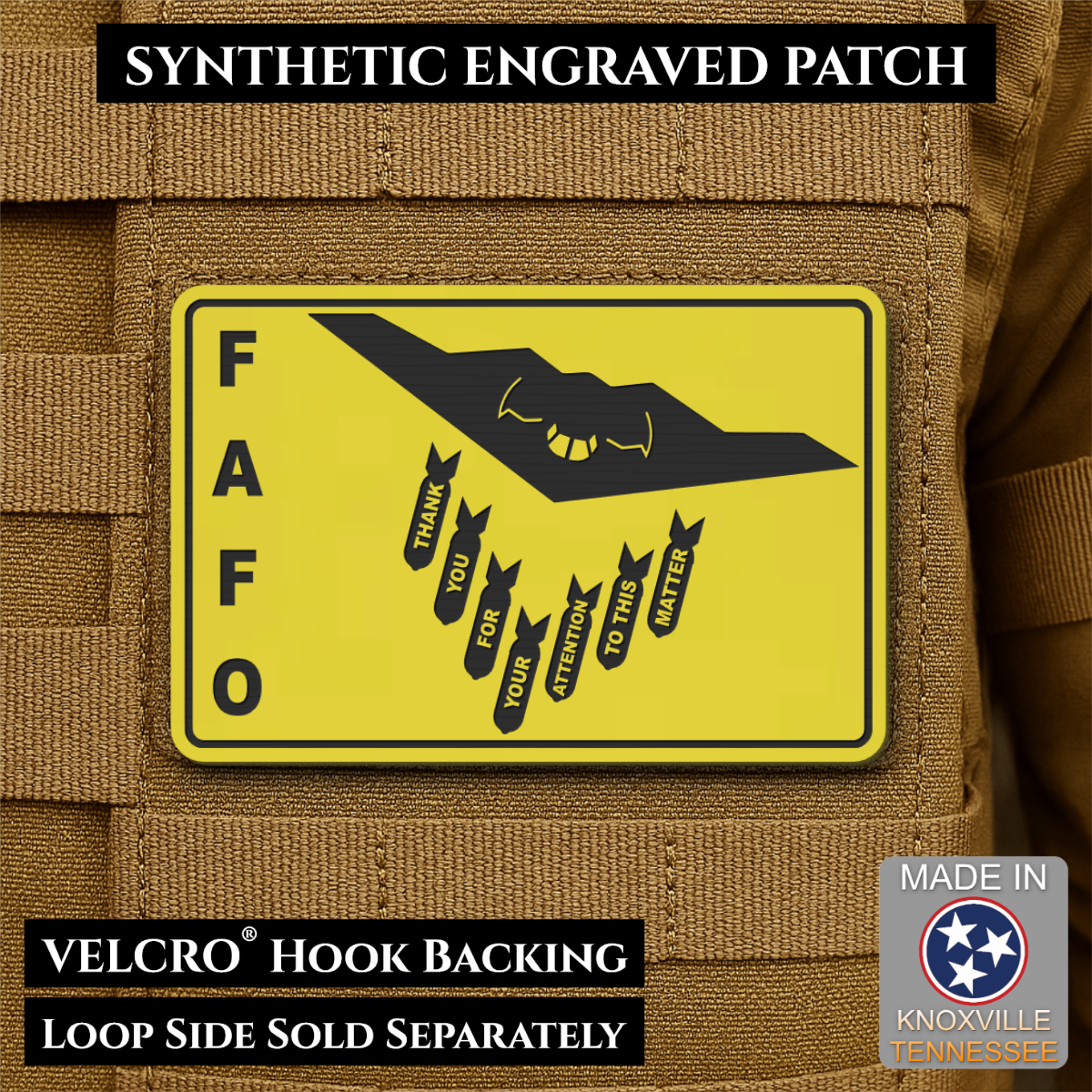 Thank You For Your Attention To This Matter, B2 Bomber Funny Morale Patch, 2x3" | Made in USA | VELCRO® Brand Hook Backing