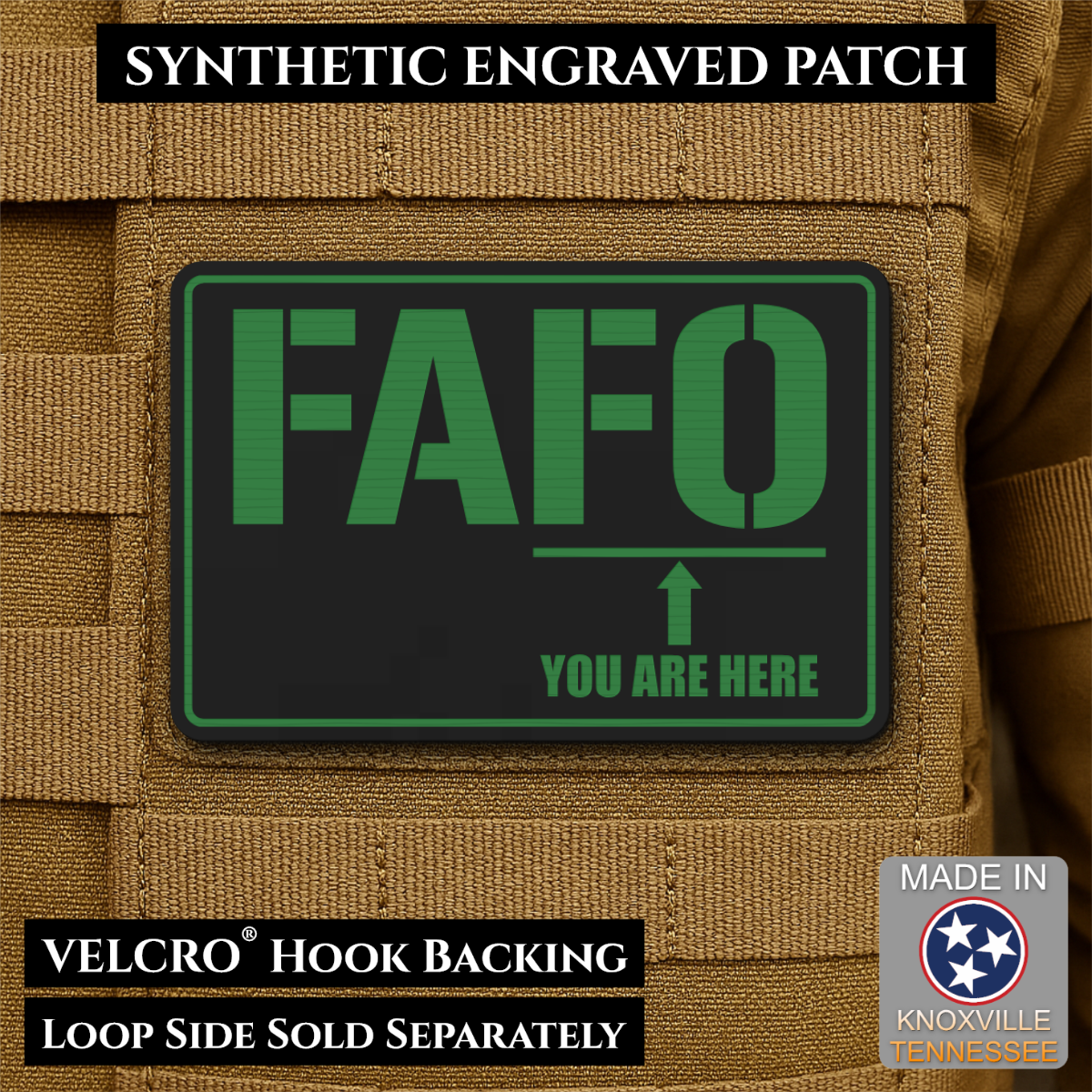 FAFO You Are Here Funny Morale Patch, 2x3" | Made in USA | VELCRO® Brand Hook Backing