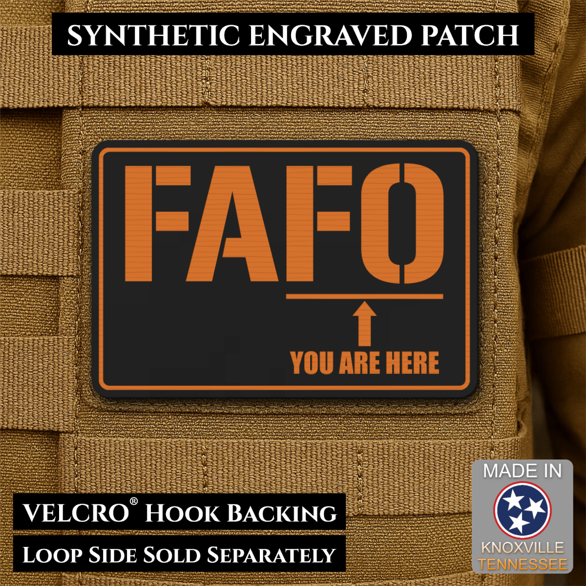 FAFO You Are Here Funny Morale Patch, 2x3" | Made in USA | VELCRO® Brand Hook Backing