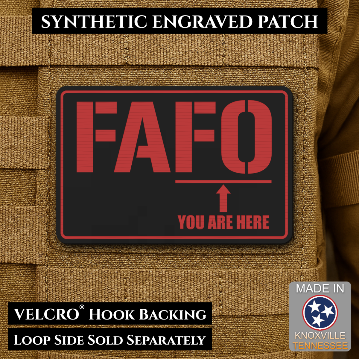 FAFO You Are Here Funny Morale Patch, 2x3" | Made in USA | VELCRO® Brand Hook Backing