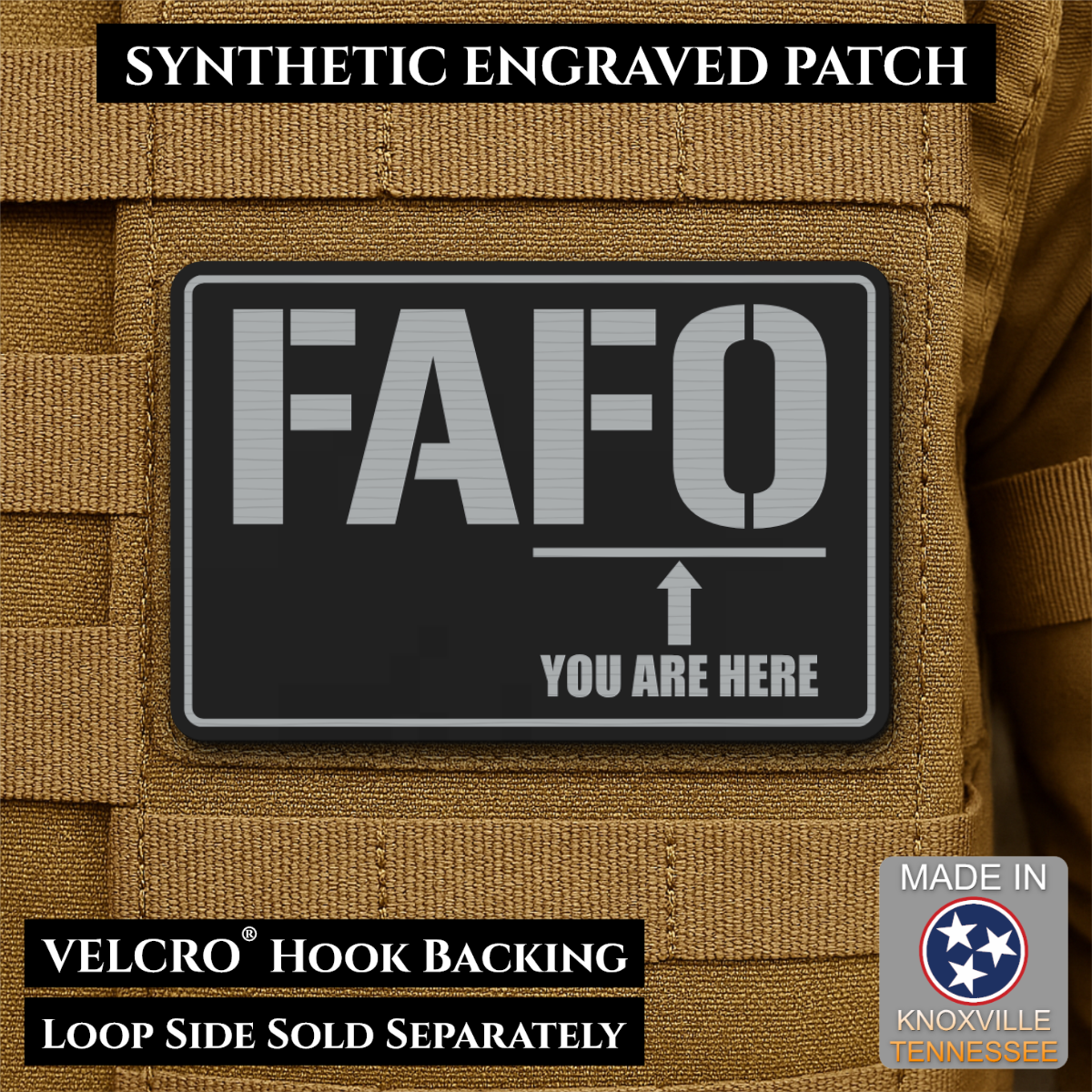 FAFO You Are Here Funny Morale Patch, 2x3" | Made in USA | VELCRO® Brand Hook Backing