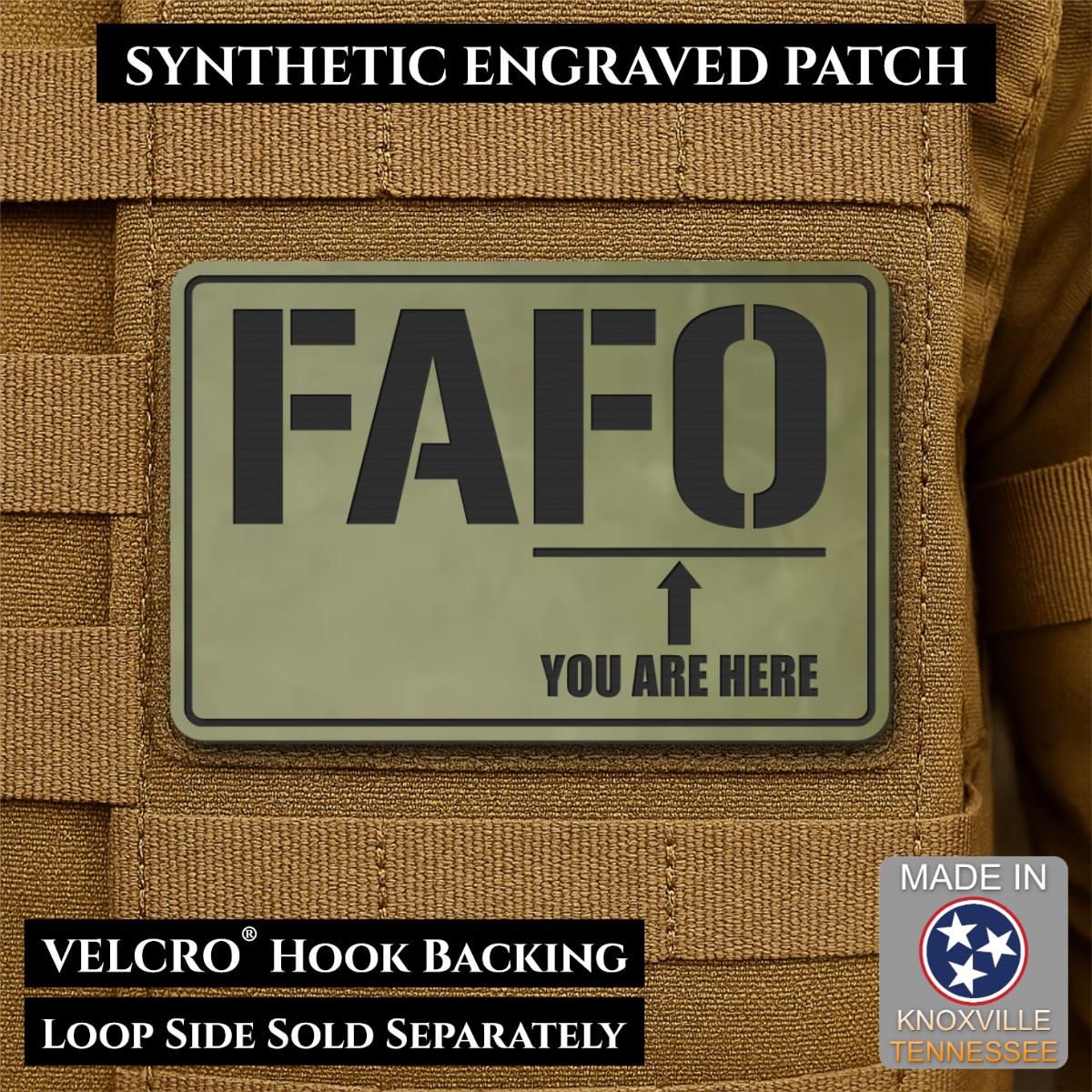 FAFO You Are Here Funny Morale Patch, 2x3" | Made in USA | VELCRO® Brand Hook Backing