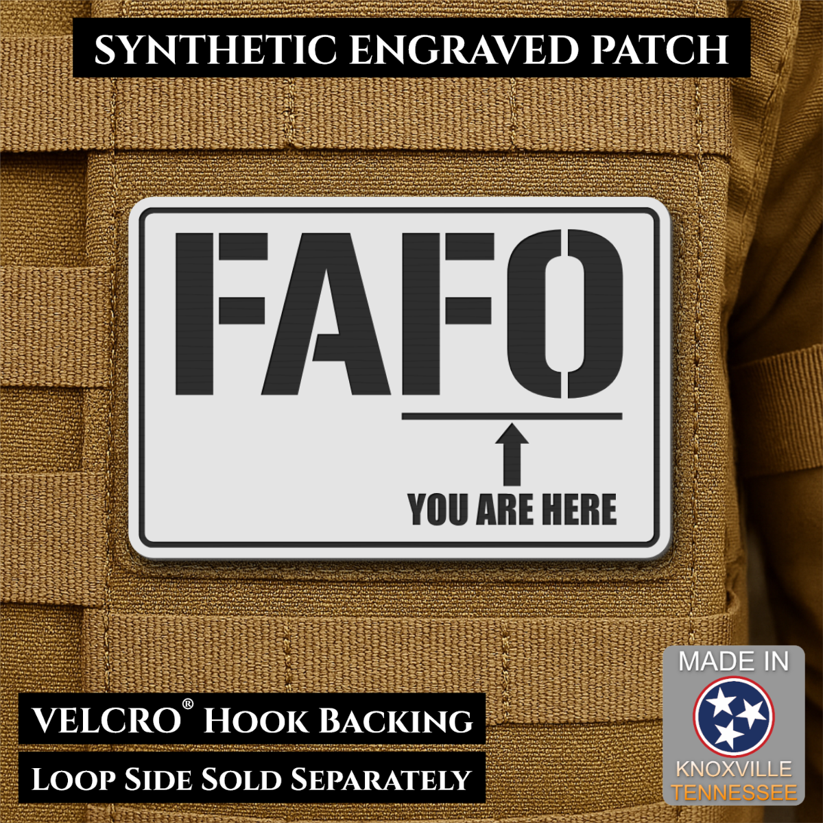 FAFO You Are Here Funny Morale Patch, 2x3" | Made in USA | VELCRO® Brand Hook Backing