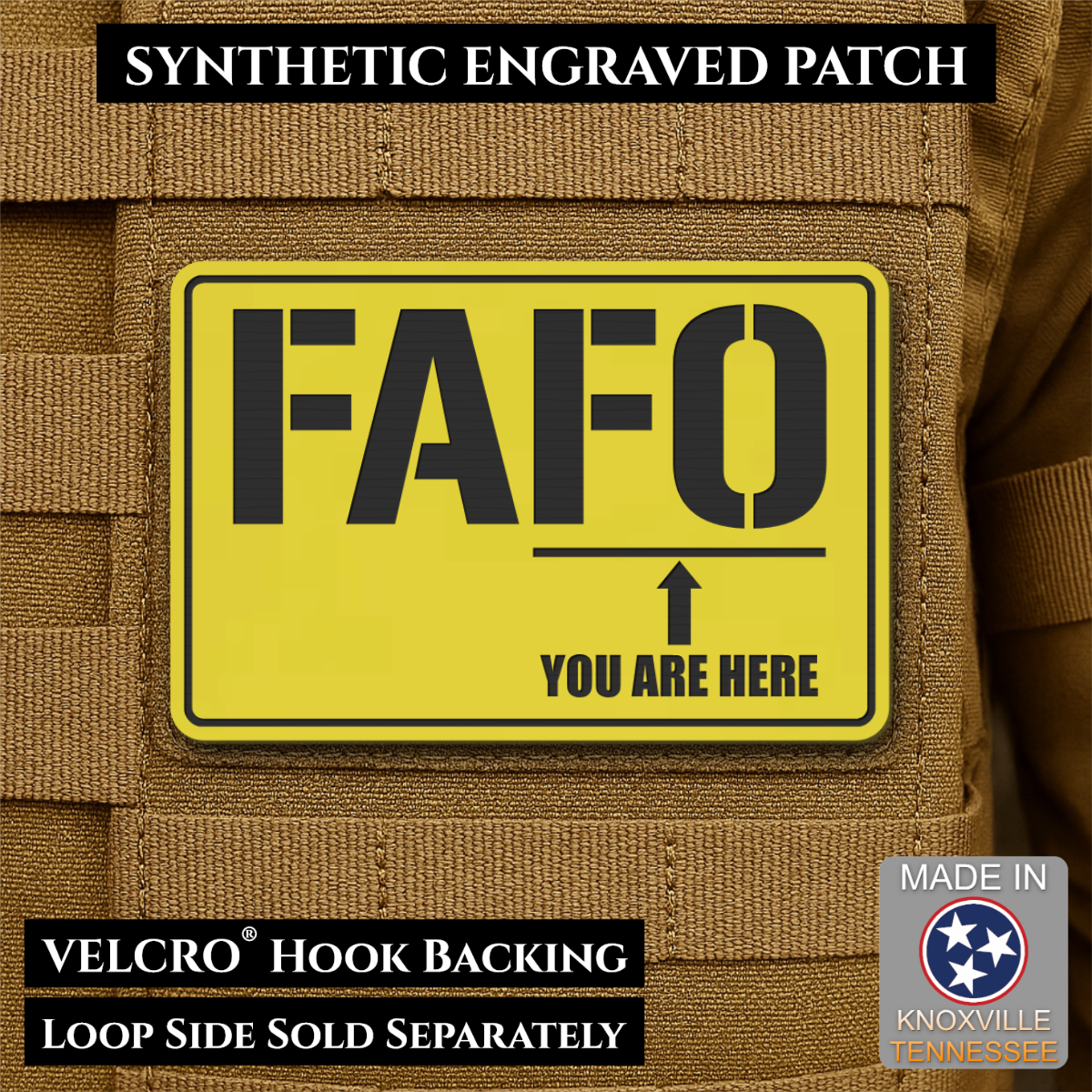 FAFO You Are Here Funny Morale Patch, 2x3" | Made in USA | VELCRO® Brand Hook Backing