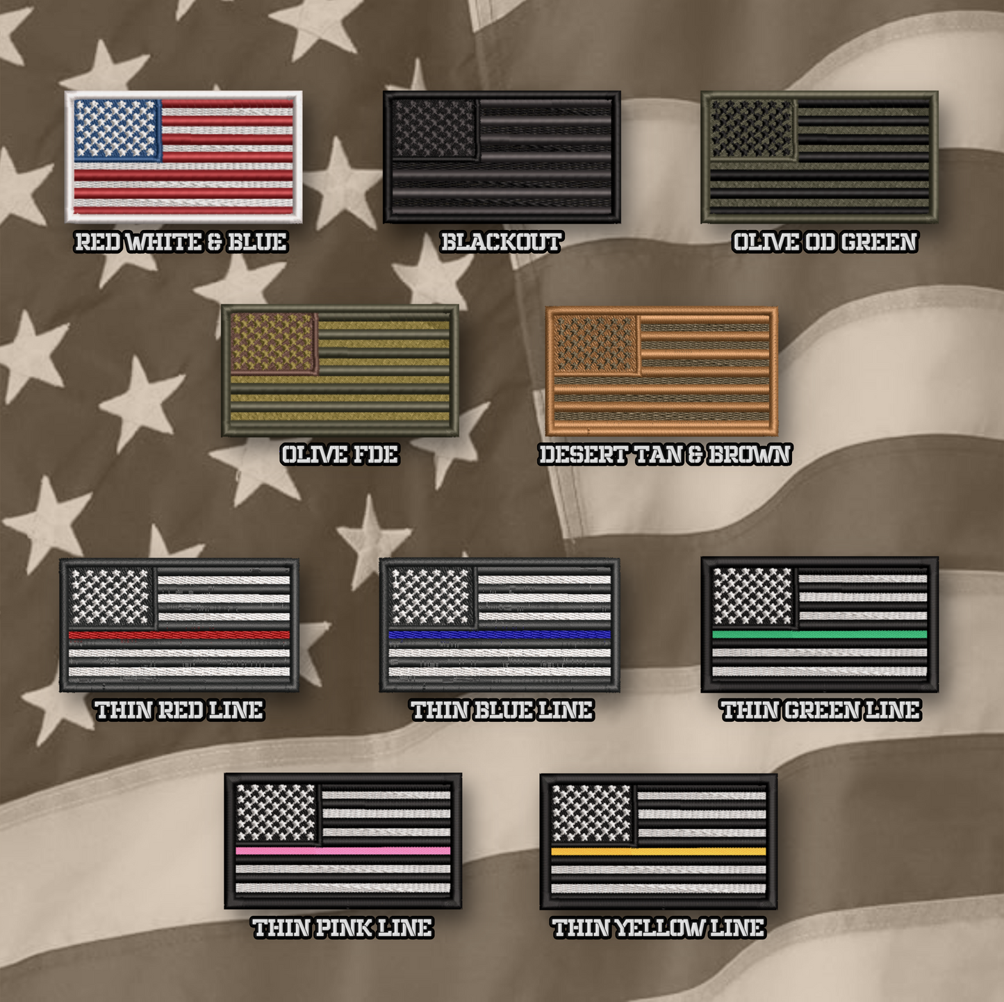 American Flag Iron-On Patch – Embroidered USA Flag Patch for Hats, Bags, Jackets & Gear | Multiple Colors & Sizes