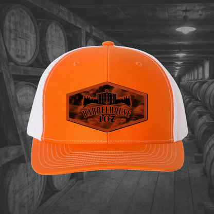 Barrelhouse 107 American Flag Background Engraved Leather Patch Hats