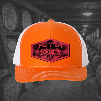 Barrelhouse 107 American Flag Background Engraved Leather Patch Hats