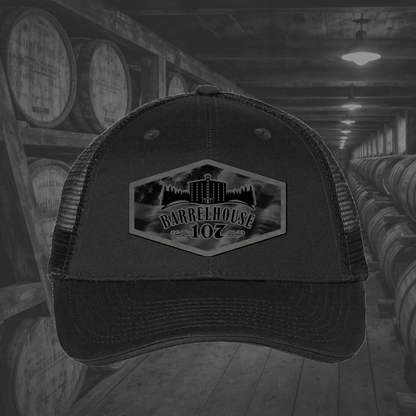 Barrelhouse 107 American Flag Background Engraved Leather Patch Hats