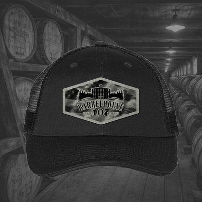 Barrelhouse 107 American Flag Background Engraved Leather Patch Hats