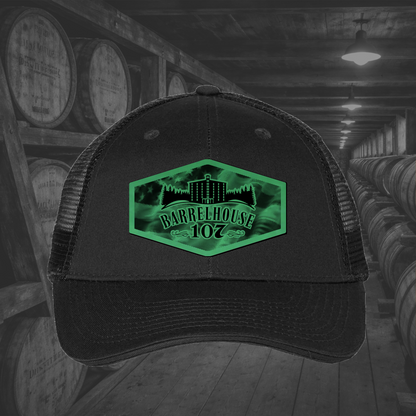 Barrelhouse 107 American Flag Background Engraved Leather Patch Hats