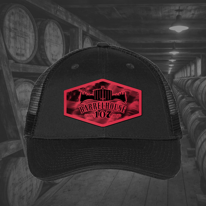 Barrelhouse 107 American Flag Background Engraved Leather Patch Hats