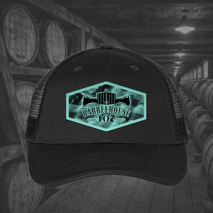 Barrelhouse 107 American Flag Background Engraved Leather Patch Hats