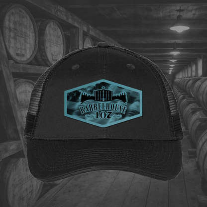 Barrelhouse 107 American Flag Background Engraved Leather Patch Hats