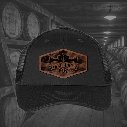 Barrelhouse 107 American Flag Background Engraved Leather Patch Hats