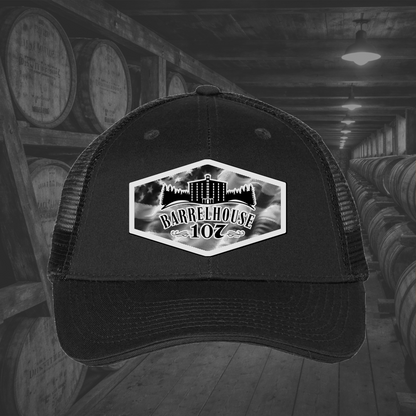 Barrelhouse 107 American Flag Background Engraved Leather Patch Hats