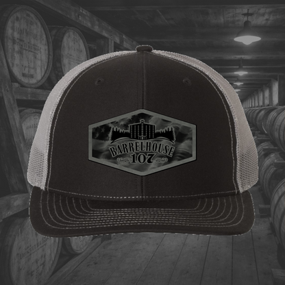 Barrelhouse 107 American Flag Background Engraved Leather Patch Hats